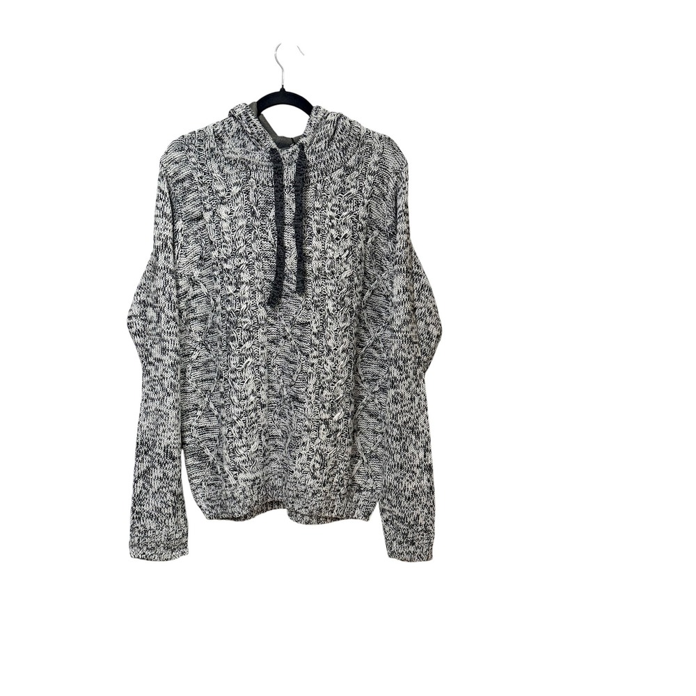 Fried Denim Mens Cable Knit Hoodie Sweater Black White Marled Large NWT